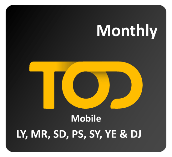 TOD Mobile Monthly Subscription Libya - Mauritania - Sudan - Palestine - Syria - Yemen – Djibouti ( Tier 3A)