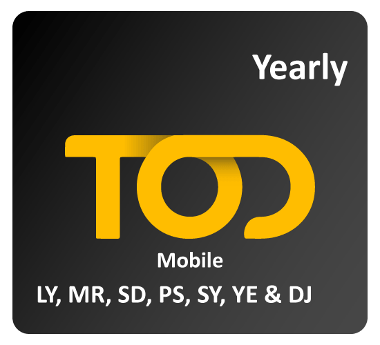 TOD Mobile Yearly Subscription Libya - Mauritania - Sudan - Palestine - Syria - Yemen – Djibouti ( Tier 3A)
